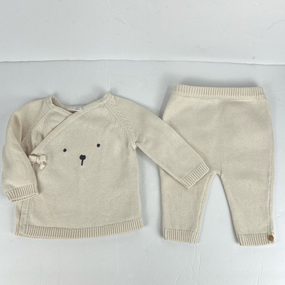 Marks & Spencer Cute Infant 2 Piece Set Natural Cotton Wrap Top and Bottoms Bear